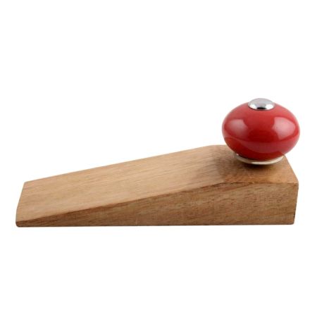 2 Pieces Red Round Ceramic Wooden Door Stopper